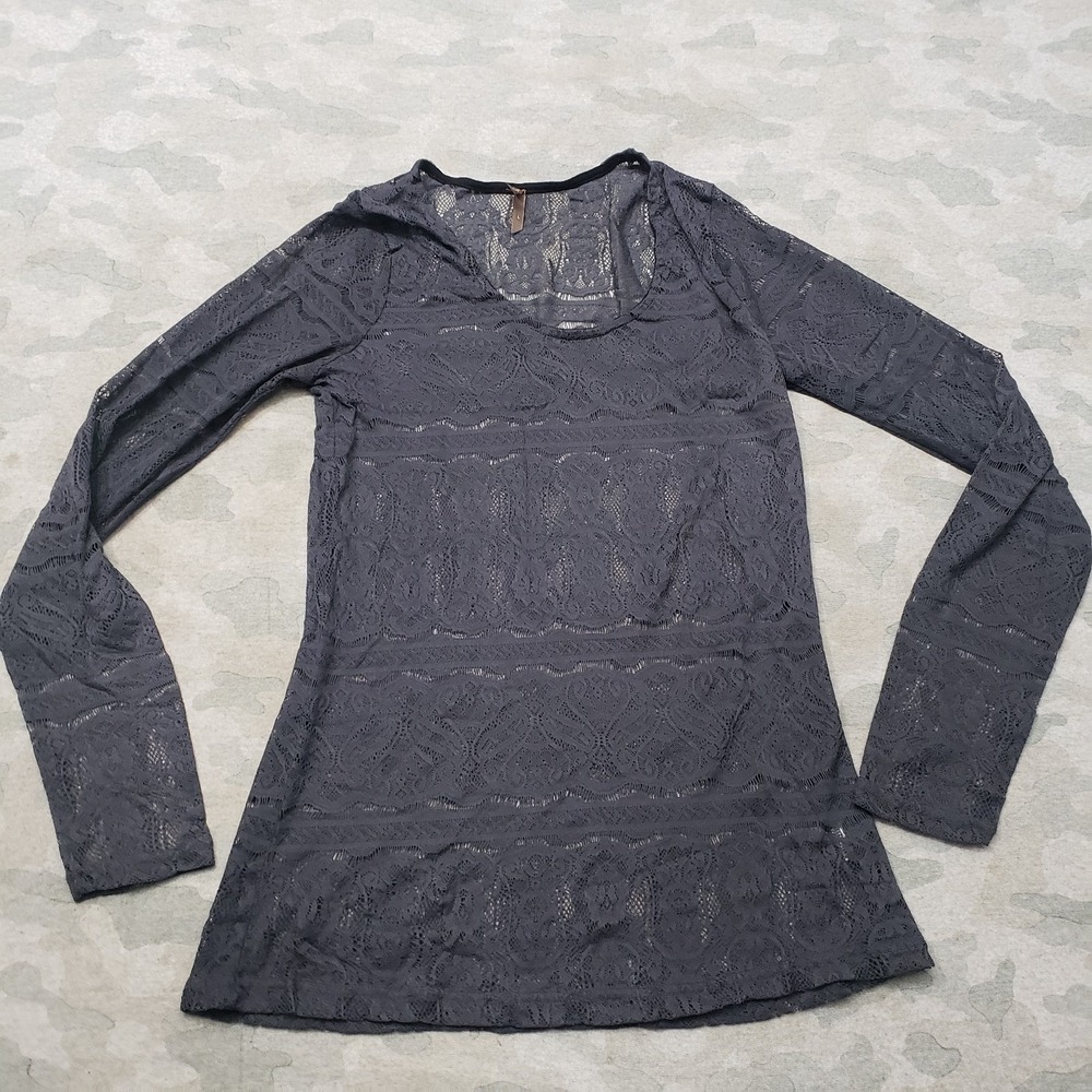 Stetson Top Womens Large Gray Pullover Long Sleeve Sheer Western Rodeo Ranch